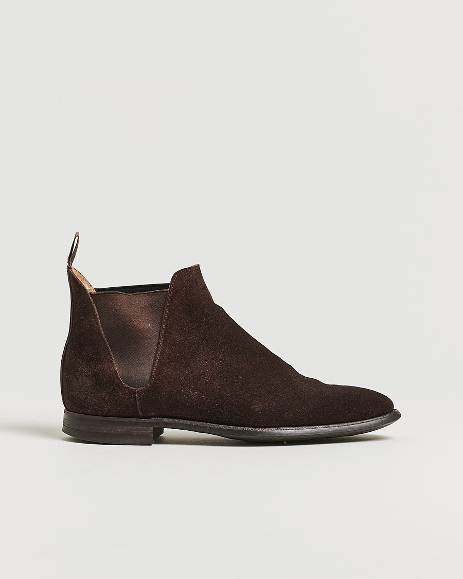 Herren | Crockett & Jones Chelsea 8 Boot Dark Brown Suede | Pre-owned | Crockett & Jones Chelsea 8 Boot Dark Brown Suede