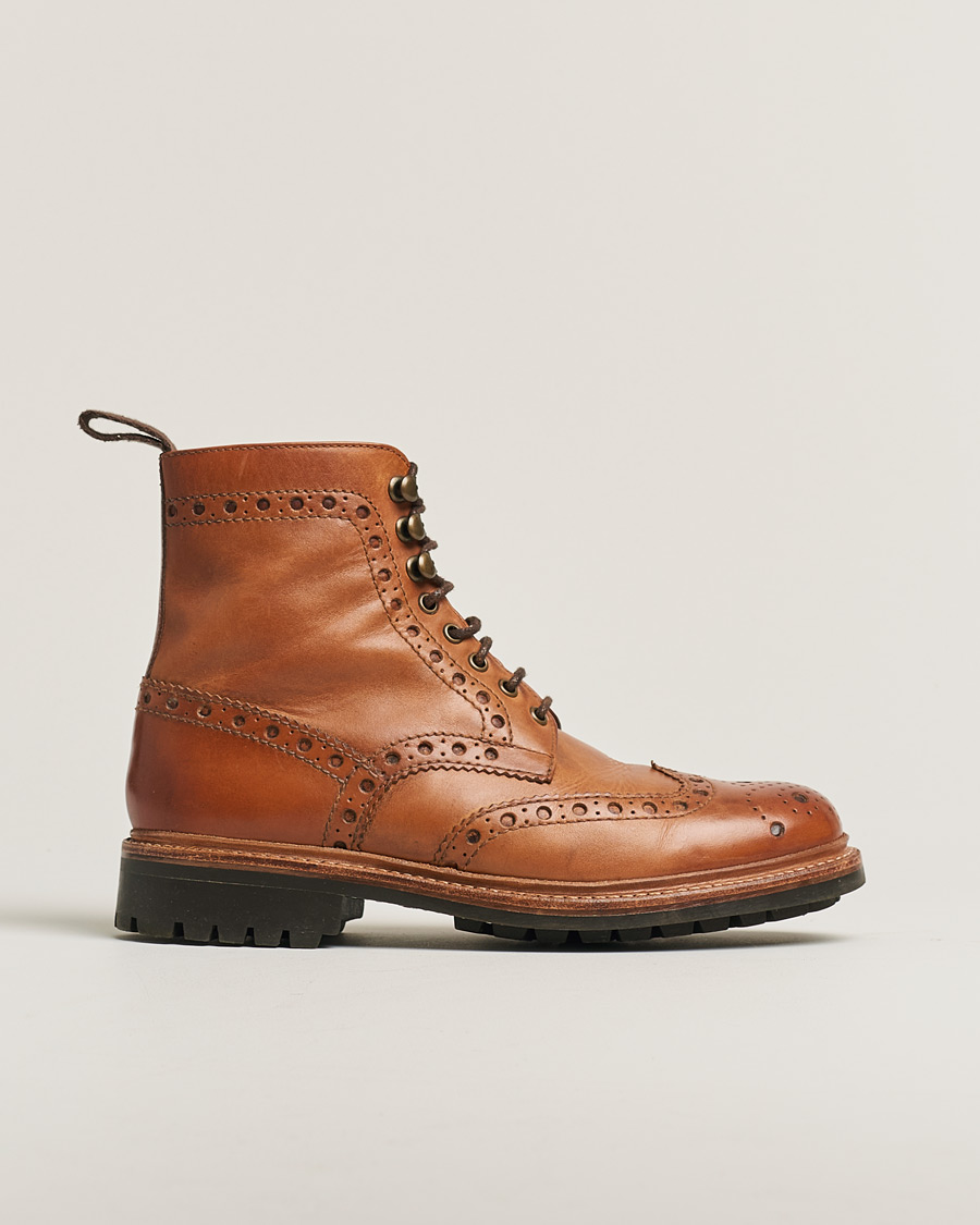 Herren | Grenson Fred Brogue Boot Commando Sole Cognac Calf UK6 - EU40 | Pre-owned | Grenson Fred Brogue Boot Commando Sole Cognac Calf UK6 - EU40