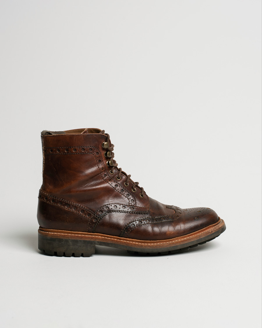 Herren | Grenson Fred Brogue Boot Commando Sole Brown Calf | Pre-owned | Grenson Fred Brogue Boot Commando Sole Brown Calf