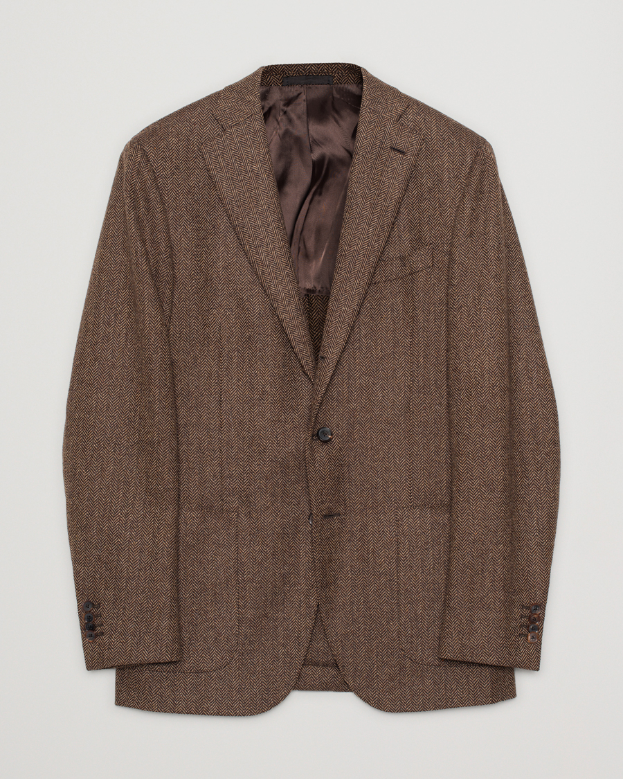 Herren | Caruso Herringbone Wool Cashmere Blazer Brown 50 | Pre-owned | Caruso Herringbone Wool Cashmere Blazer Brown 50