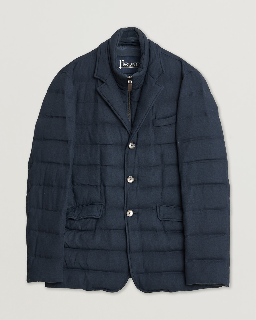 Herren | Herno Flannel Down Jacket Navy 52 | Pre-owned | Herno Flannel Down Jacket Navy 52