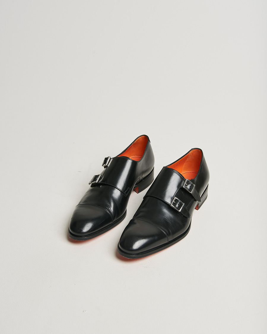 Herren | Santoni Blake Double Monk Black Calf | Pre-owned | Santoni Blake Double Monk Black Calf