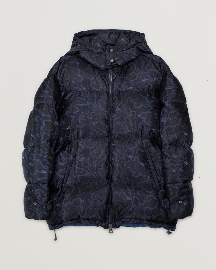 Herren | Etro Patterned Down Jacket Navy XL | Pre-owned | Etro Patterned Down Jacket Navy XL