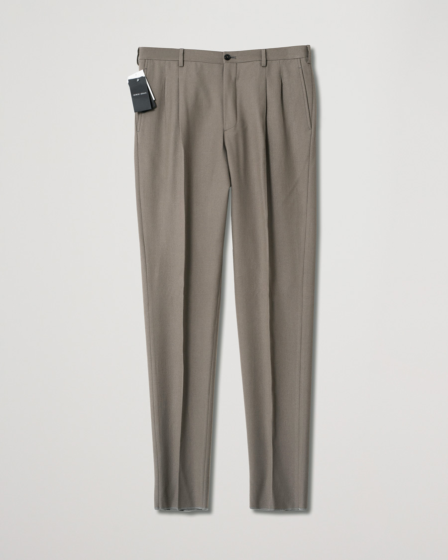 Herren | Hosen | Pre-owned | Giorgio Armani Tapered Wool Flannel Trousers Light Grey