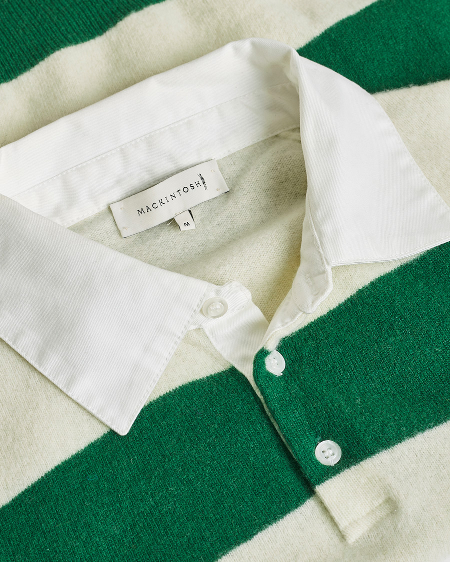 Herren | Mackintosh Knitted Wool Rugby Sweater Green/White | Pre-owned | Mackintosh Knitted Wool Rugby Sweater Green/White