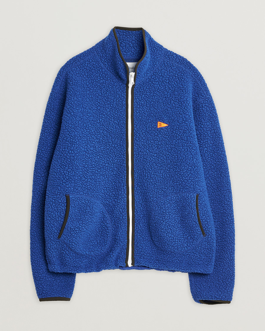 Herren | Drake's Rib BRib Bound Fleece Jacket Blue | Pre-owned | Drake's Rib BRib Bound Fleece Jacket Blue