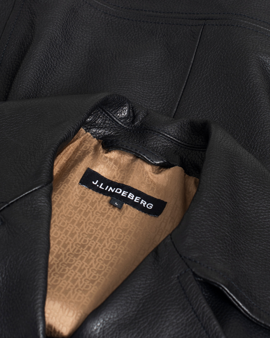 Herren | J.Lindeberg Padish Leather Biker Jacket Black | Pre-owned | J.Lindeberg Padish Leather Biker Jacket Black