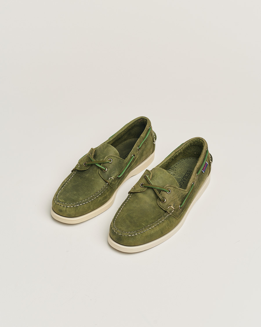 Herren | Sebago Docksides Nubuck Boat Shoe Green Military | Pre-owned | Sebago Docksides Nubuck Boat Shoe Green Military