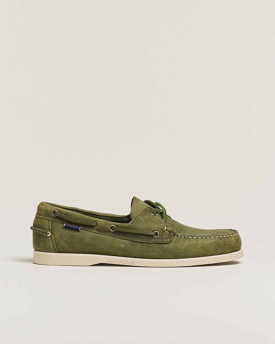 Herren | Sebago Docksides Nubuck Boat Shoe Green Military | Pre-owned | Sebago Docksides Nubuck Boat Shoe Green Military