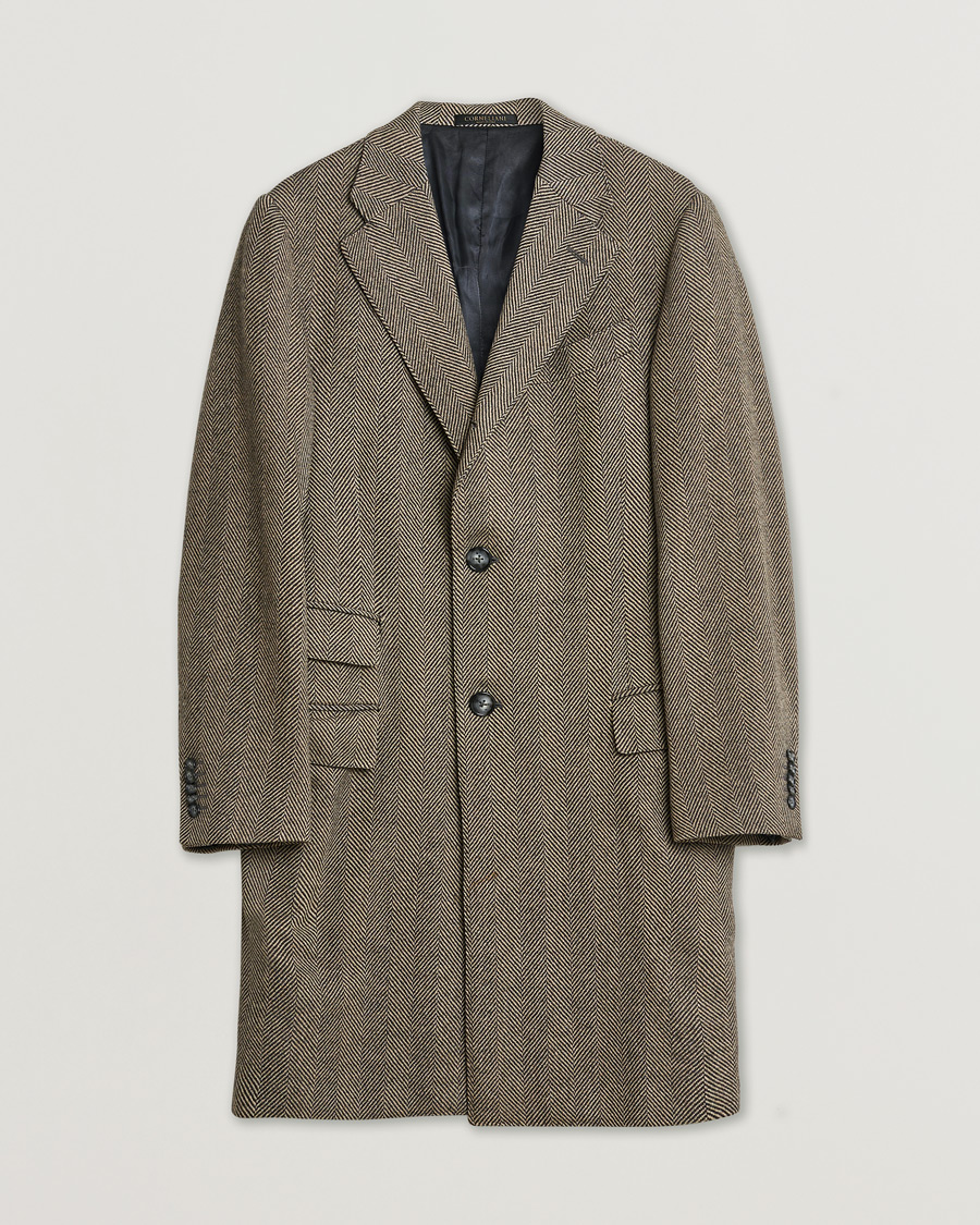 Herren | Pre-owned Jacken | Pre-owned | Corneliani Cashmere Blend Herringbone Coat Brown 46