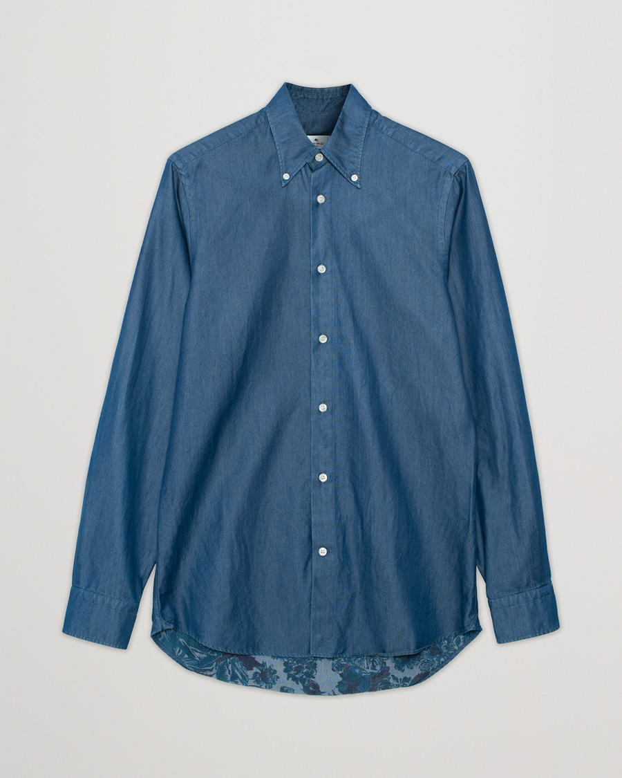 Herren | Hemden | Pre-owned | Etro Printed Denim Shirt Light Indigo