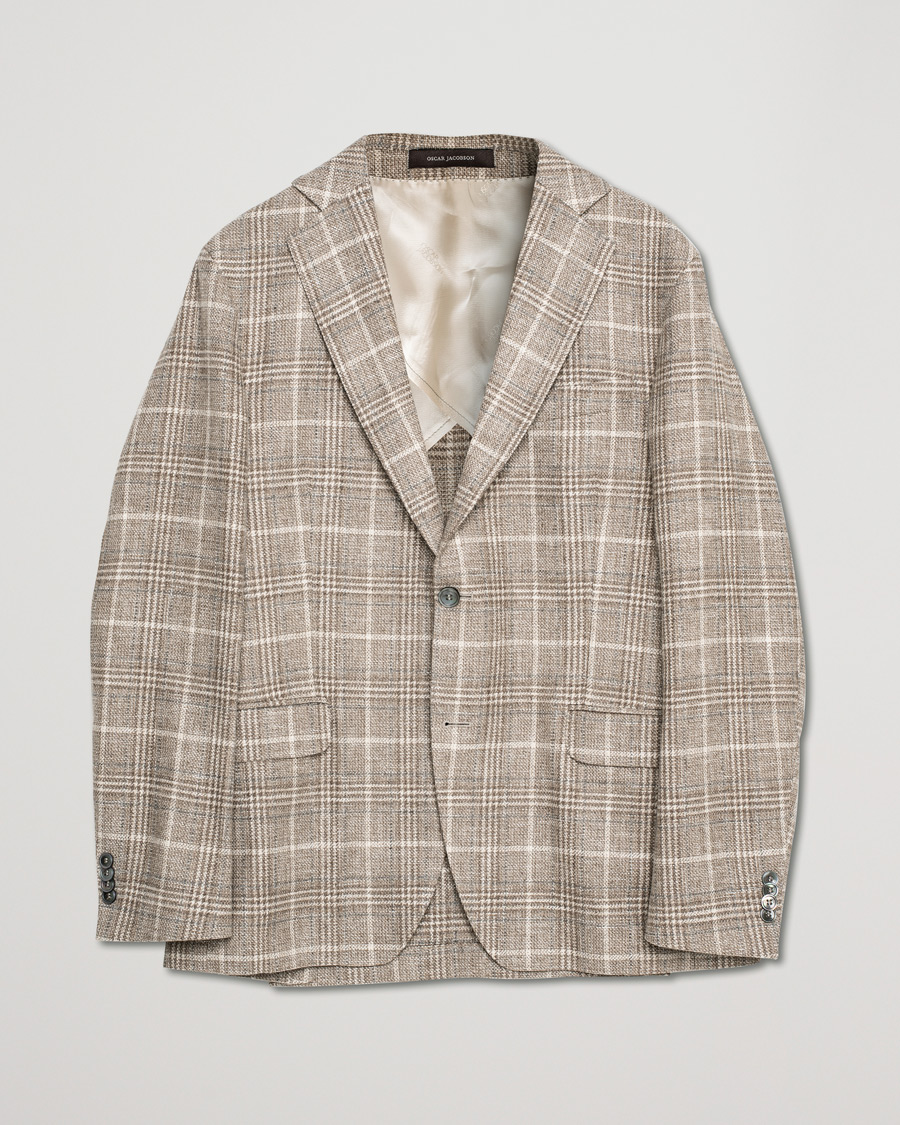 Herren | Sakkos | Pre-owned | Oscar Jacobson Ferry Soft Checked Wool Blazer Beige