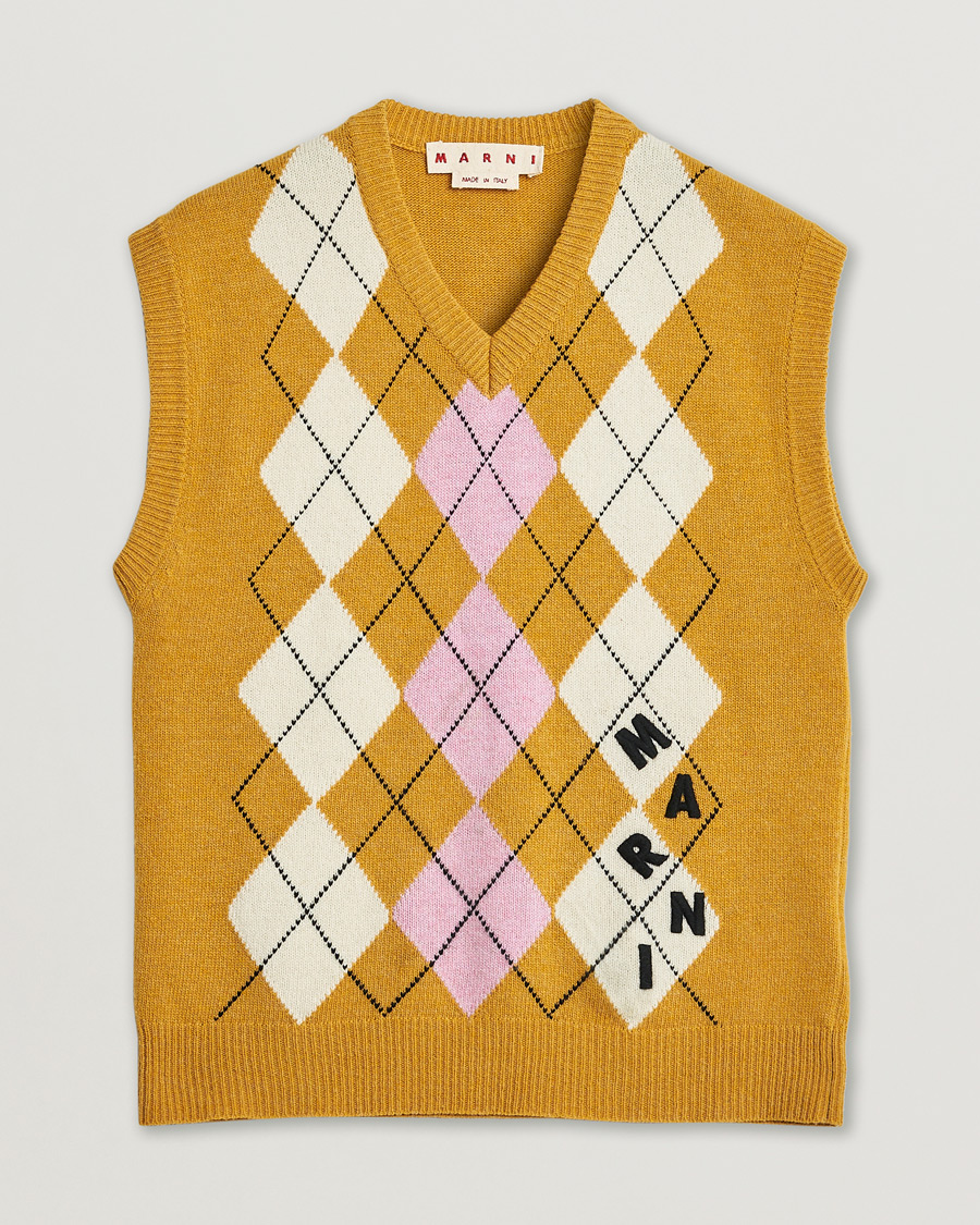 Herren | Pre-owned Pullover | Pre-owned | Marni Shetland Argyle Knit Vest White/Yellow 48