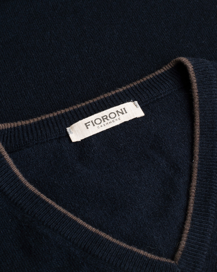 Herren | Pullover | Pre-owned | Fioroni Cashmere V Neck Sweater Navy 48