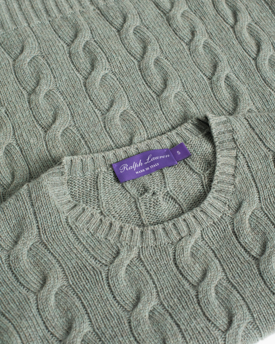 Herren | Pullover | Pre-owned | Ralph Lauren Purple Label Cashmere Cable Crew Neck Sweater Sea Spray