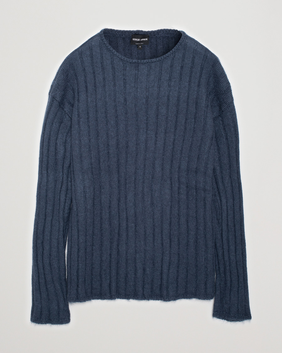Herren | Pullover | Pre-owned | Giorgio Armani Rib Stitch Mohair Sweater Navy