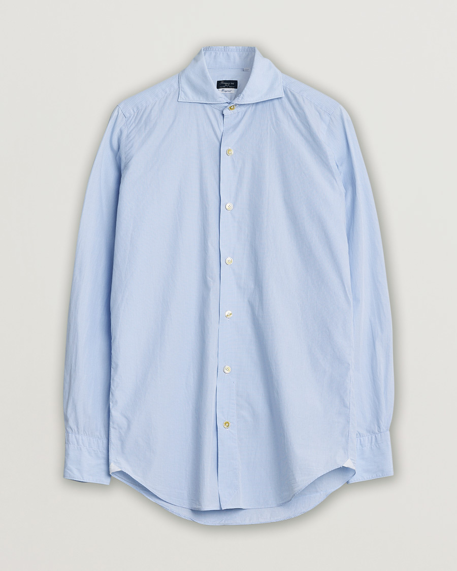 Herren | Finamore Napoli Milano Slim Washed Dress Shirt Blue Check | Pre-owned | Finamore Napoli Milano Slim Washed Dress Shirt Blue Check