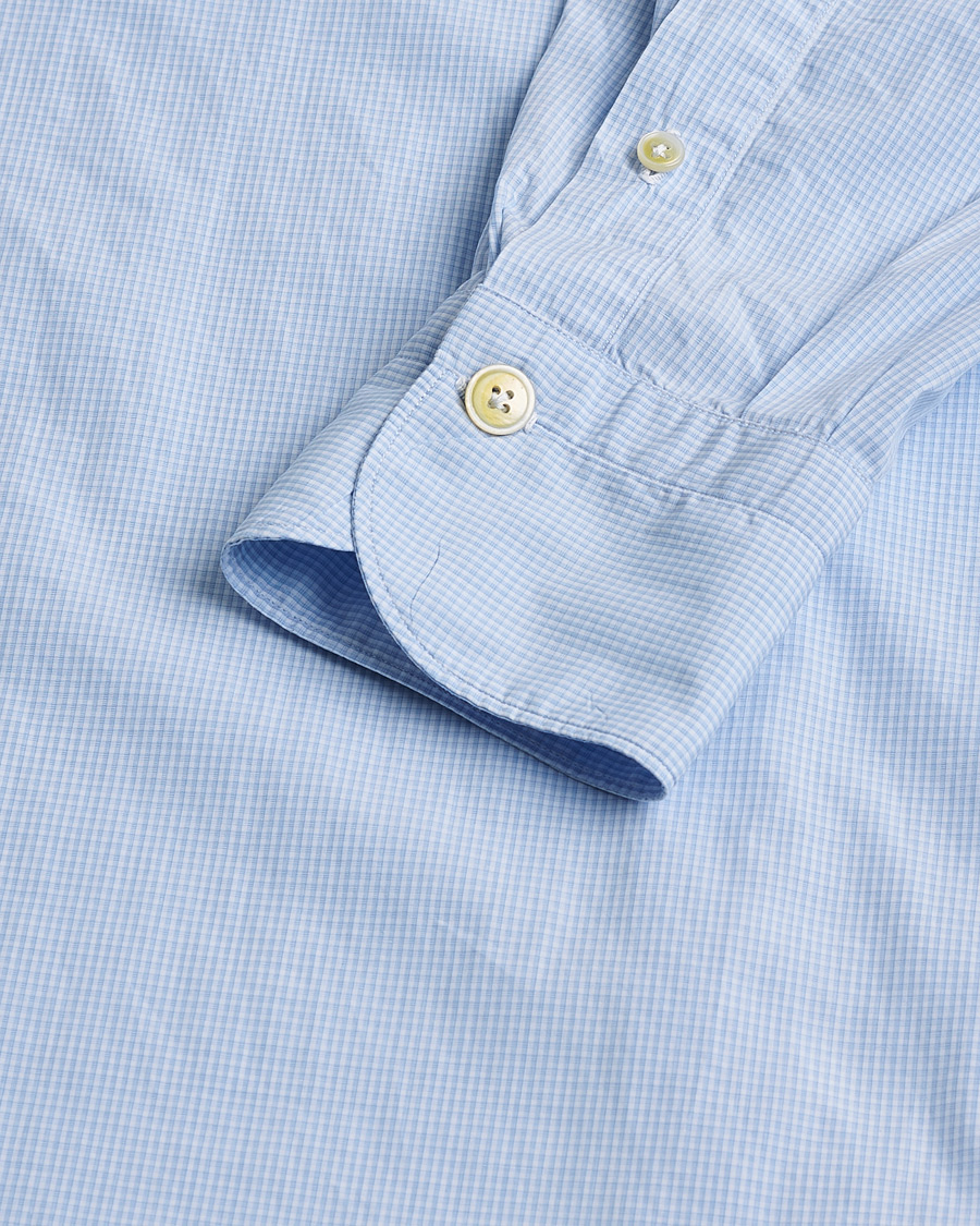 Herren | Finamore Napoli Milano Slim Washed Dress Shirt Blue Check | Pre-owned | Finamore Napoli Milano Slim Washed Dress Shirt Blue Check