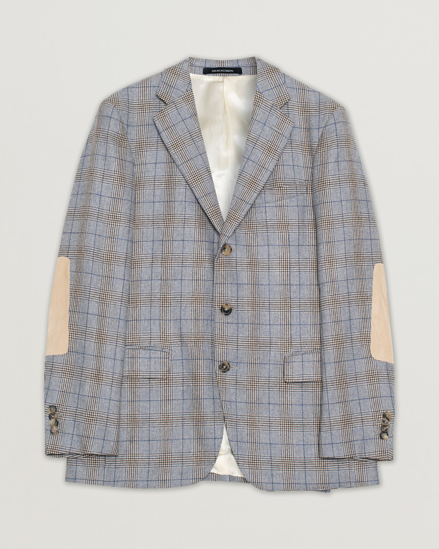 Herren | Oscar Jacobson Lambert Checked Cashmere/Silk Blazer Light Blue 50 | Pre-owned | Oscar Jacobson Lambert Checked Cashmere/Silk Blazer Light Blue 50