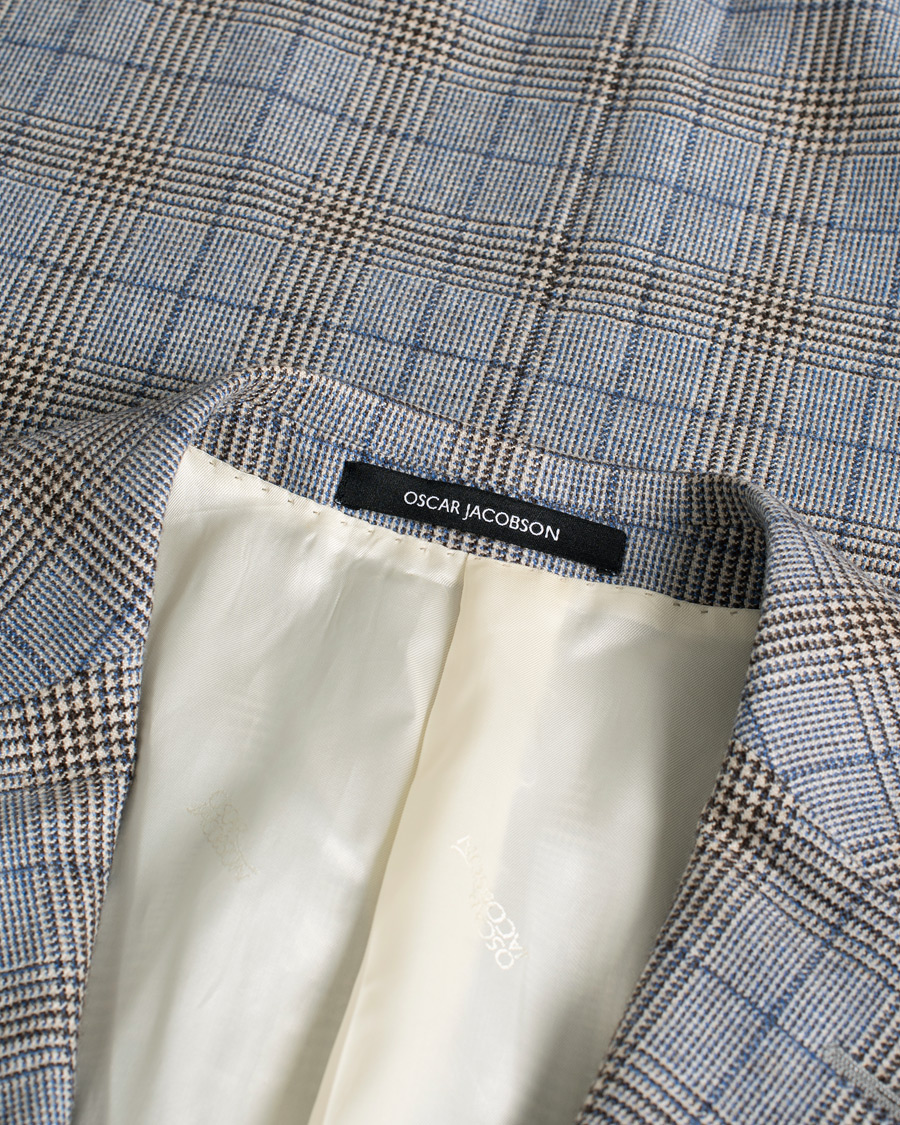 Herren | Oscar Jacobson Lambert Checked Cashmere/Silk Blazer Light Blue 50 | Pre-owned | Oscar Jacobson Lambert Checked Cashmere/Silk Blazer Light Blue 50