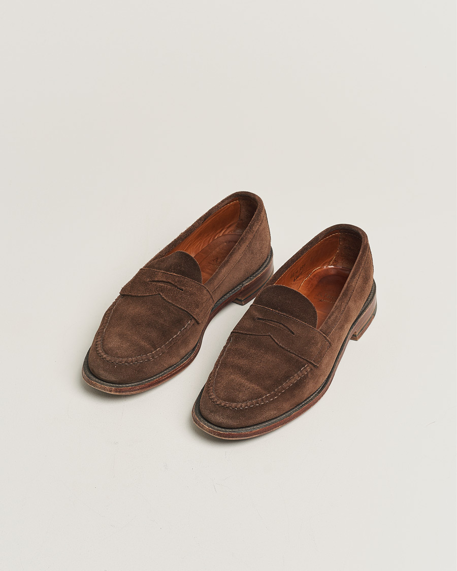Herren | Alden 6245F Unlined Leisure Handsewn Penny Loafer Dark Brown Suede US10 - EU44 | Pre-owned | Alden 6245F Unlined Leisure Handsewn Penny Loafer Dark Brown Suede US10 - EU44