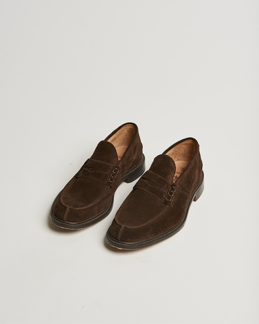 Herren | Tricker's James Penny Loafers Chocolate Suede | Pre-owned | Tricker's James Penny Loafers Chocolate Suede