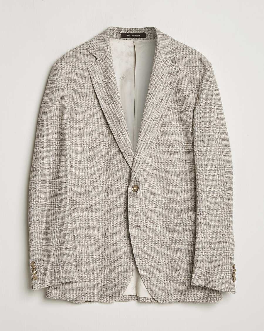 Herren | Sakkos | Pre-owned | Oscar Jacobson Jan Soft Checked Cotton/Linen Blazer Grey 152