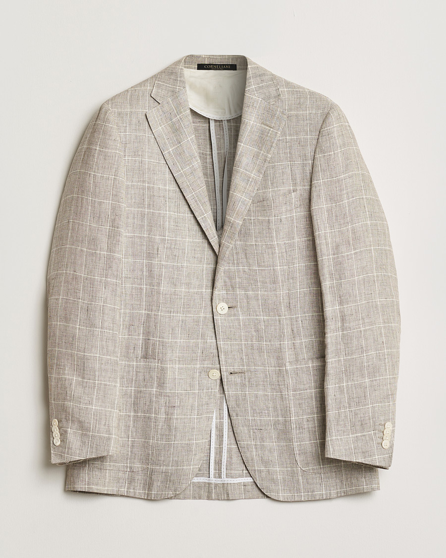 Herren | Pre-owned Sakkos | Pre-owned | Corneliani Linen Blazer Light Beige Check 48