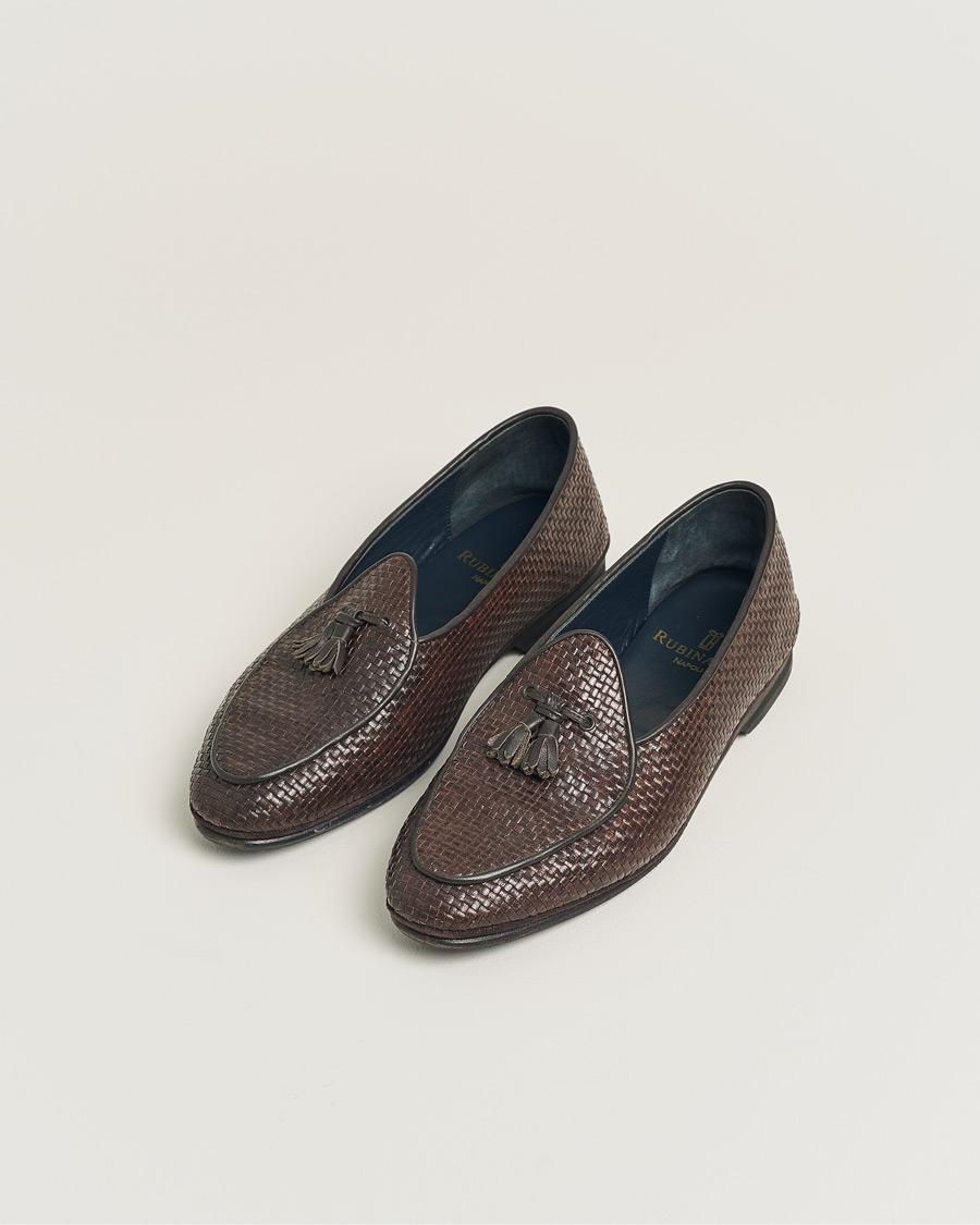 Herren | Pre-owned Schuhe | Pre-owned | Rubinacci Marphy Woven Dark Brown Leather Tassel Loafers 41