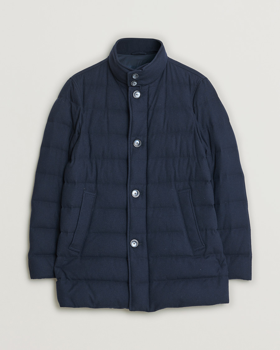 Herren | Herno Cashmere Flannel Down Coat Navy | Pre-owned | Herno Cashmere Flannel Down Coat Navy
