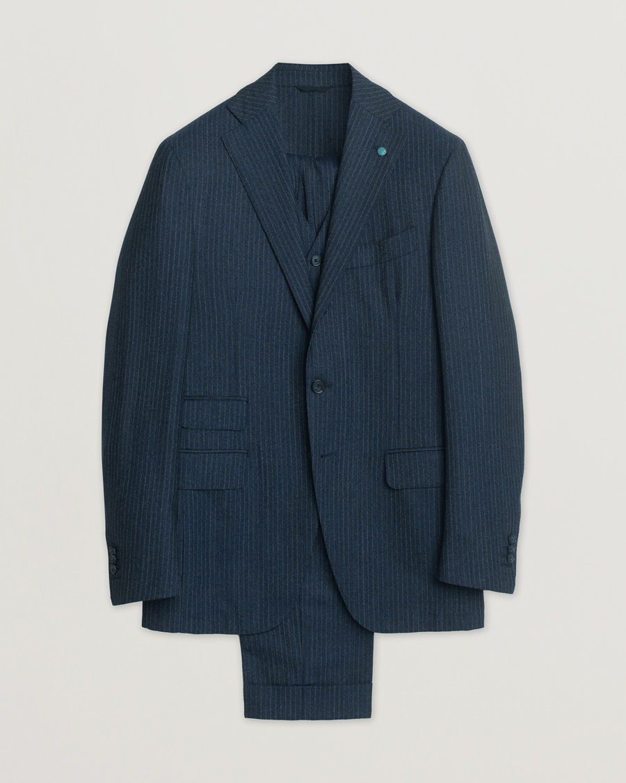 Herren | Sakkos | Pre-owned | Eidos Napoli 3-Piece Pinstripe Suit Wool Navy 48