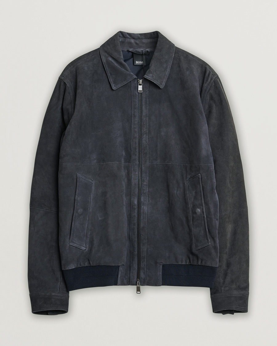 Herren | BOSS Malbano Suede Jacket Blue Grey 48 | Pre-owned | BOSS Malbano Suede Jacket Blue Grey 48