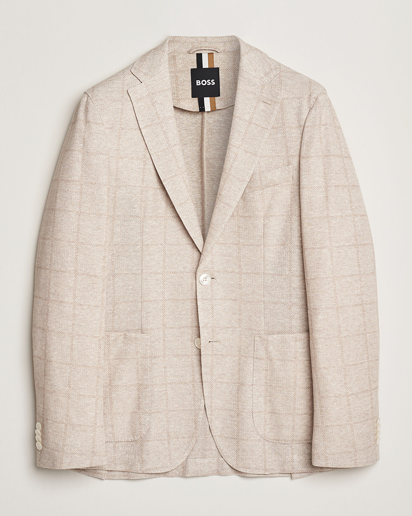 Herren | Pre-owned Sakkos | Pre-owned | BOSS BLACK Hanry Checked Jersey Patch Pocket Blazer Open White 52