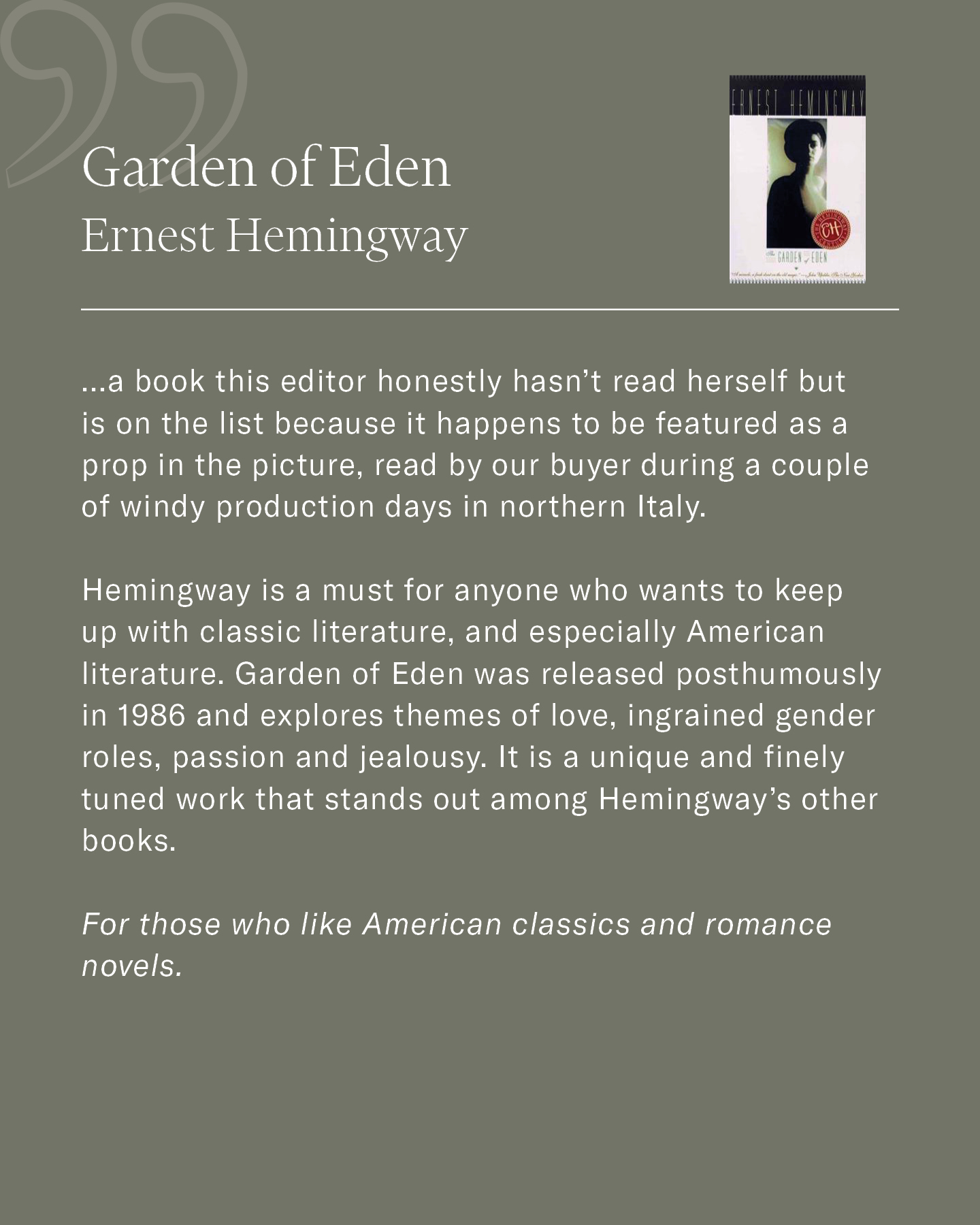 Garden of Eden hemingway